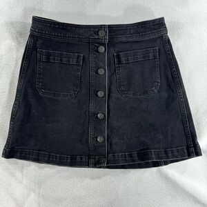 Madewell Button Jean skirt A-Line Stretch mini black preppy goth cotton denim